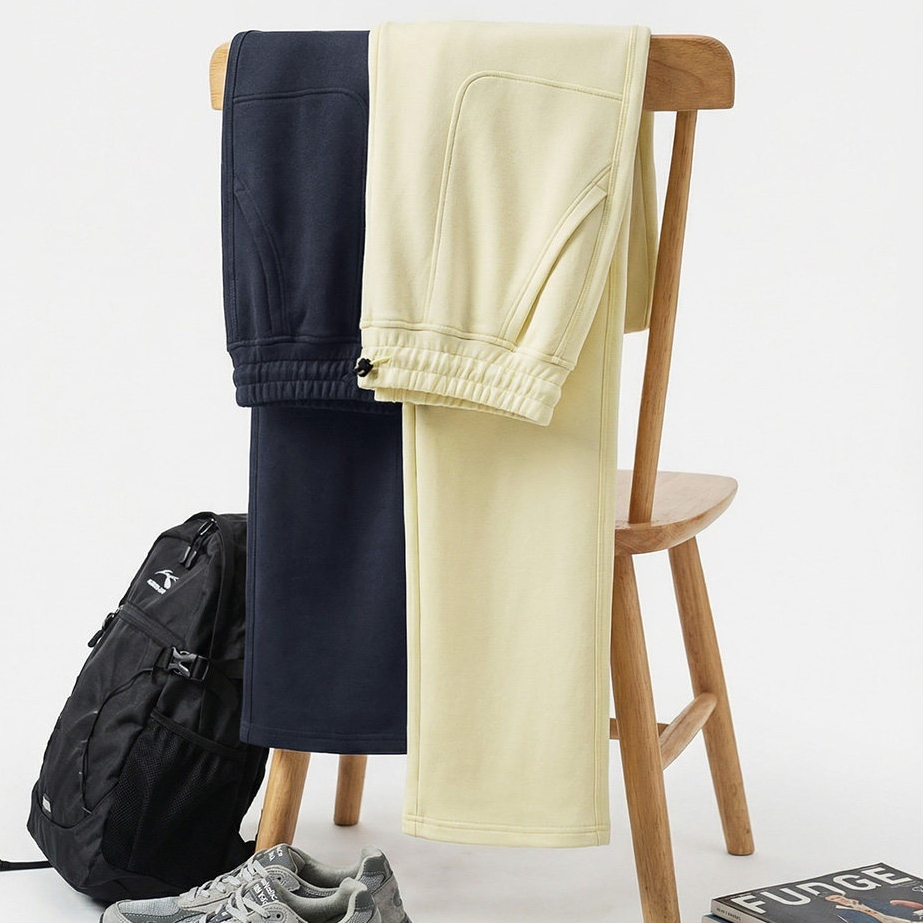 黑色窄版直筒闊腿休閒老錢風長褲針織空氣層雲感衛褲子女士春