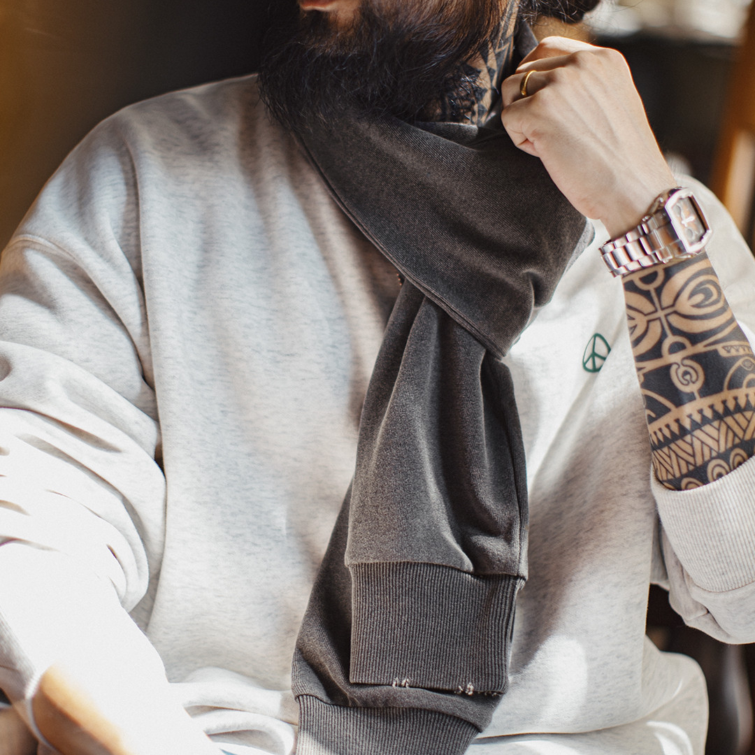 美式仿衛衣圍巾披肩兩用日系復古藍色保暖圍脖搭肩男秋冬