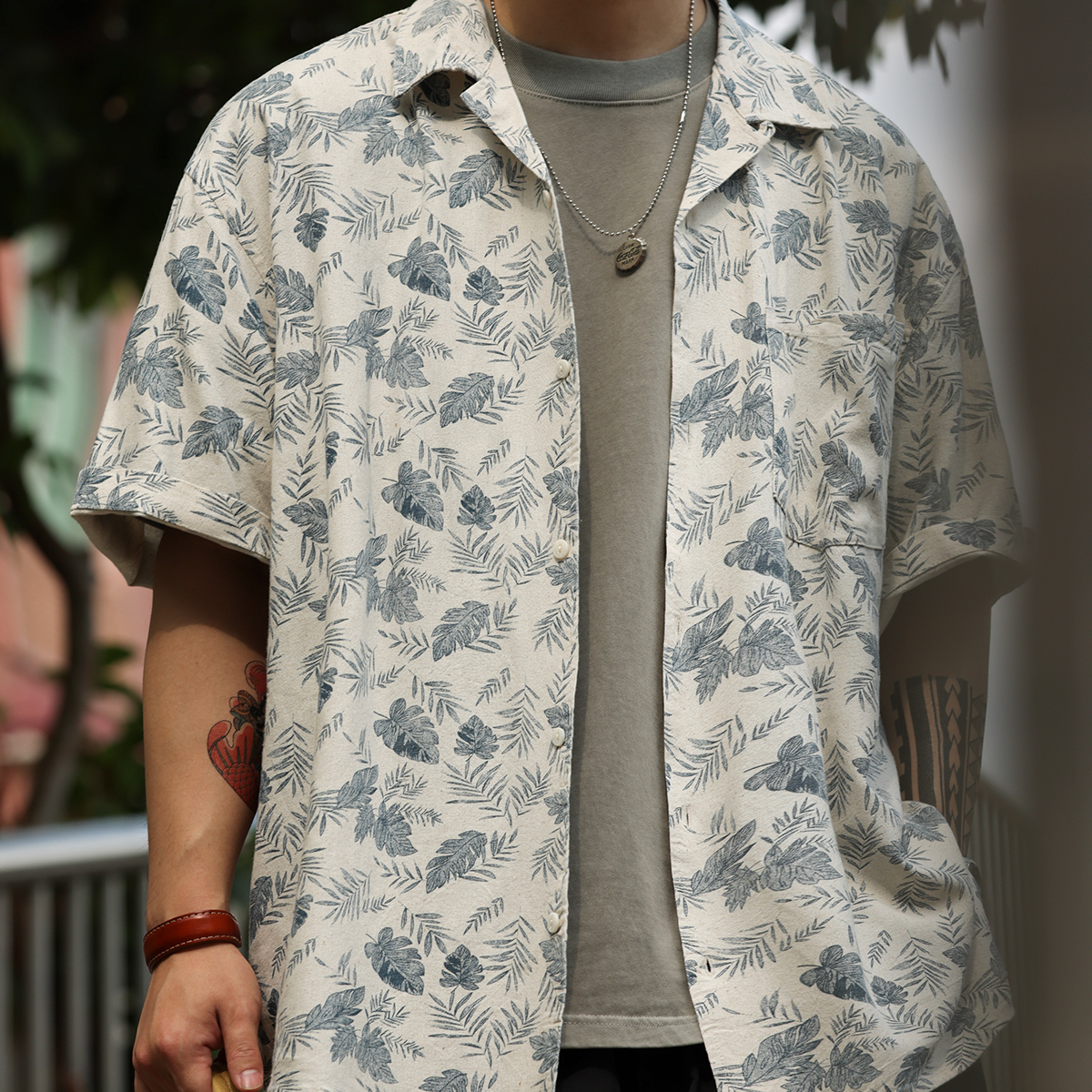 美式休閒古巴領亞麻短袖襯衫男夏季復古度假風半袖襯衣