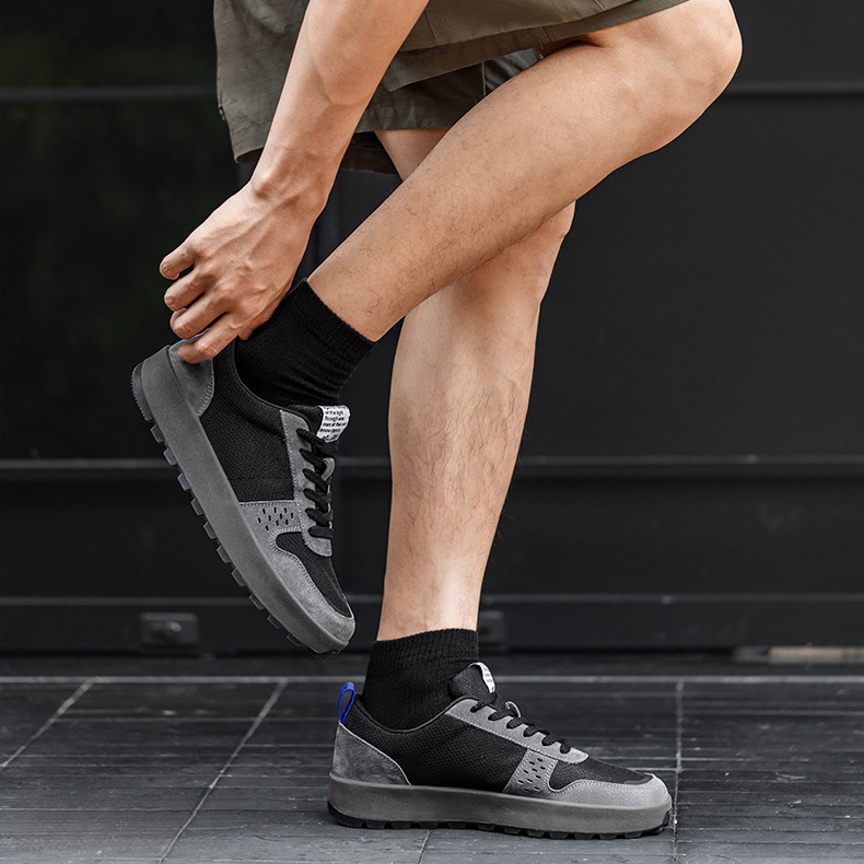 MRA復古男夏季透氣厚底通勤網面運動鞋男款休閒華夫阿甘鞋小黑鞋