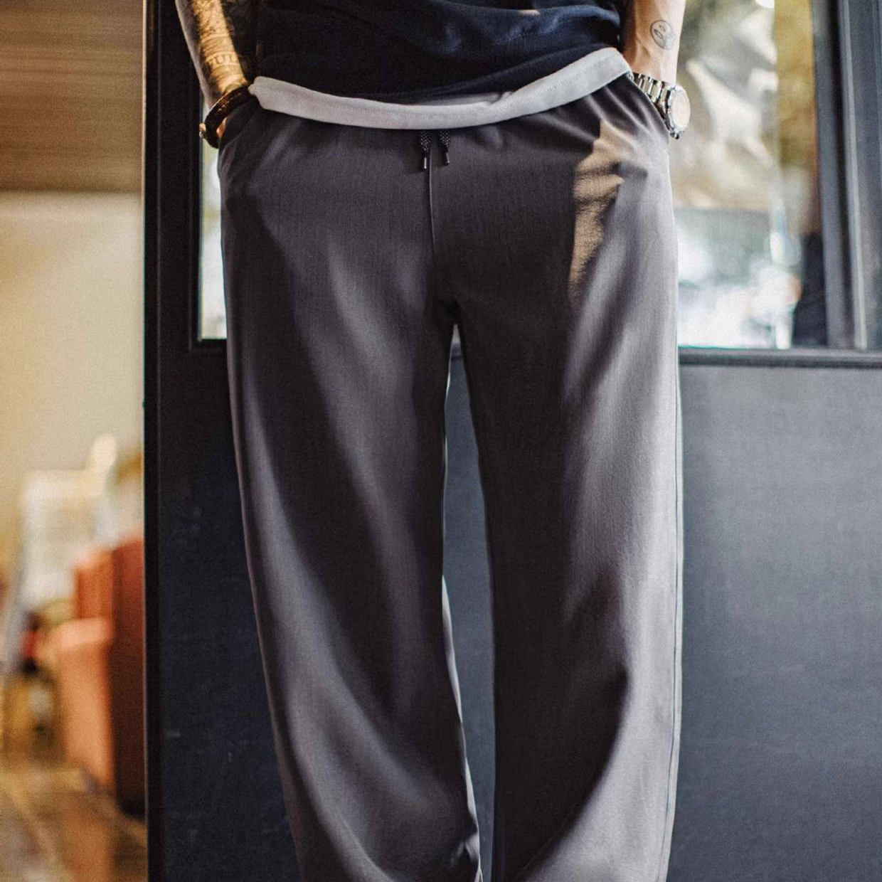 休閒西裝褲垂墜感cleanfit老錢風灰色通勤長褲子薄款男夏