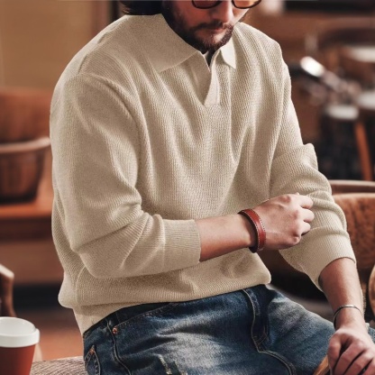 美式復古老錢風海鷗領毛衣男秋冬款寬鬆潮牌保暖POLO針織衫