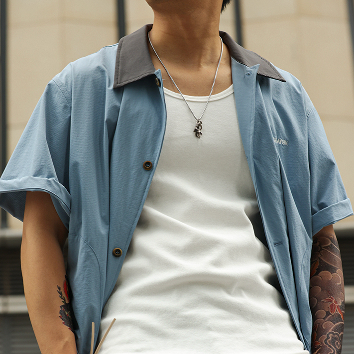 美式巴恩風涼感速幹短袖襯衣男薄款復古疊穿襯衫外套夏