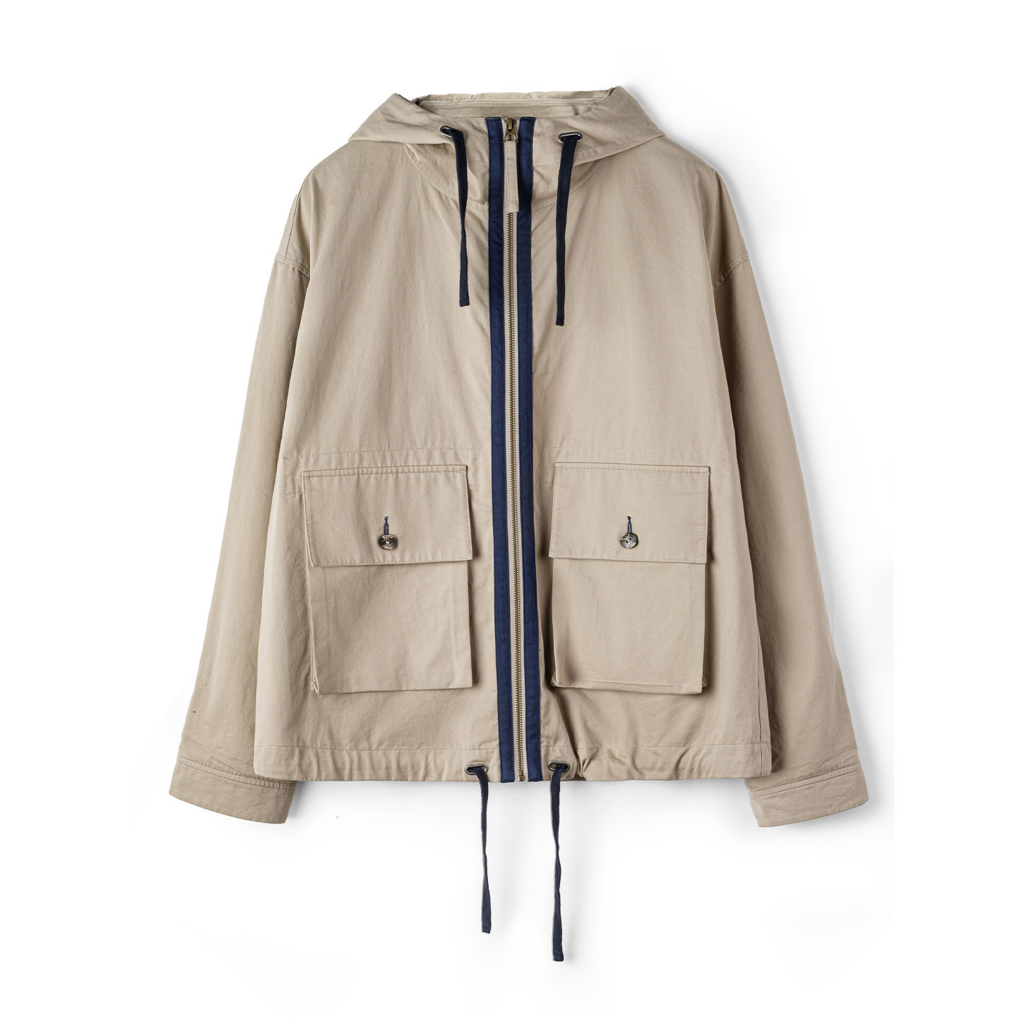 美式復古多口袋夾克純棉帆布卡其色立領連帽薄款外套男春