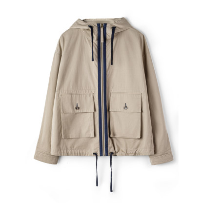 美式復古多口袋夾克純棉帆布卡其色立領連帽薄款外套男春
