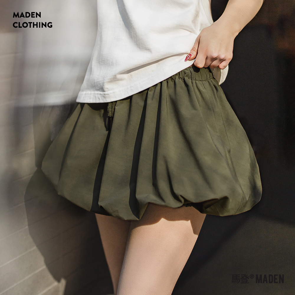 泡泡褶遮胯雲朵花苞南瓜短半身裙鬆緊腰抽繩工裝燈籠a裙夏女