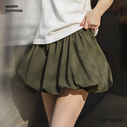 泡泡褶遮胯雲朵花苞南瓜短半身裙鬆緊腰抽繩工裝燈籠a裙夏女