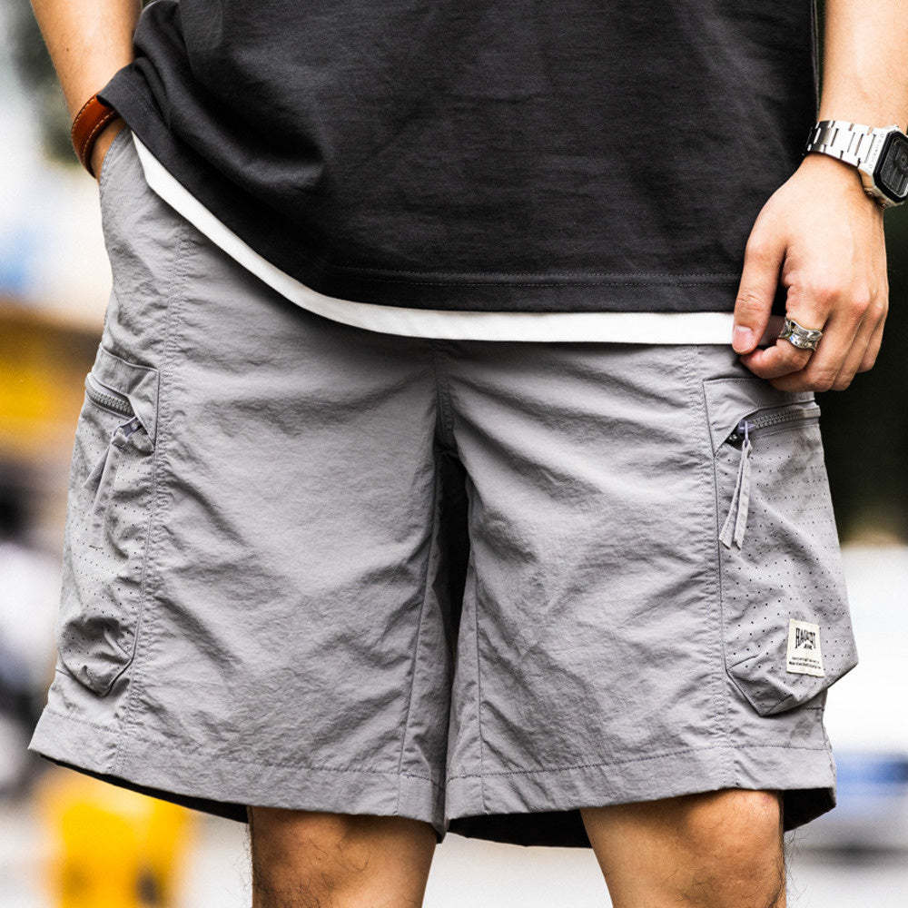 美式復古大口袋防水短褲戶外寬鬆機能薄款山系工裝五分褲夏
