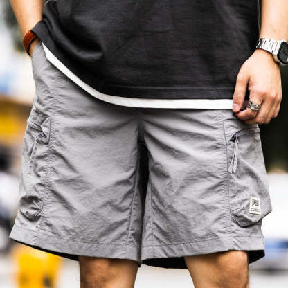 美式復古大口袋防水短褲戶外寬鬆機能薄款山系工裝五分褲夏