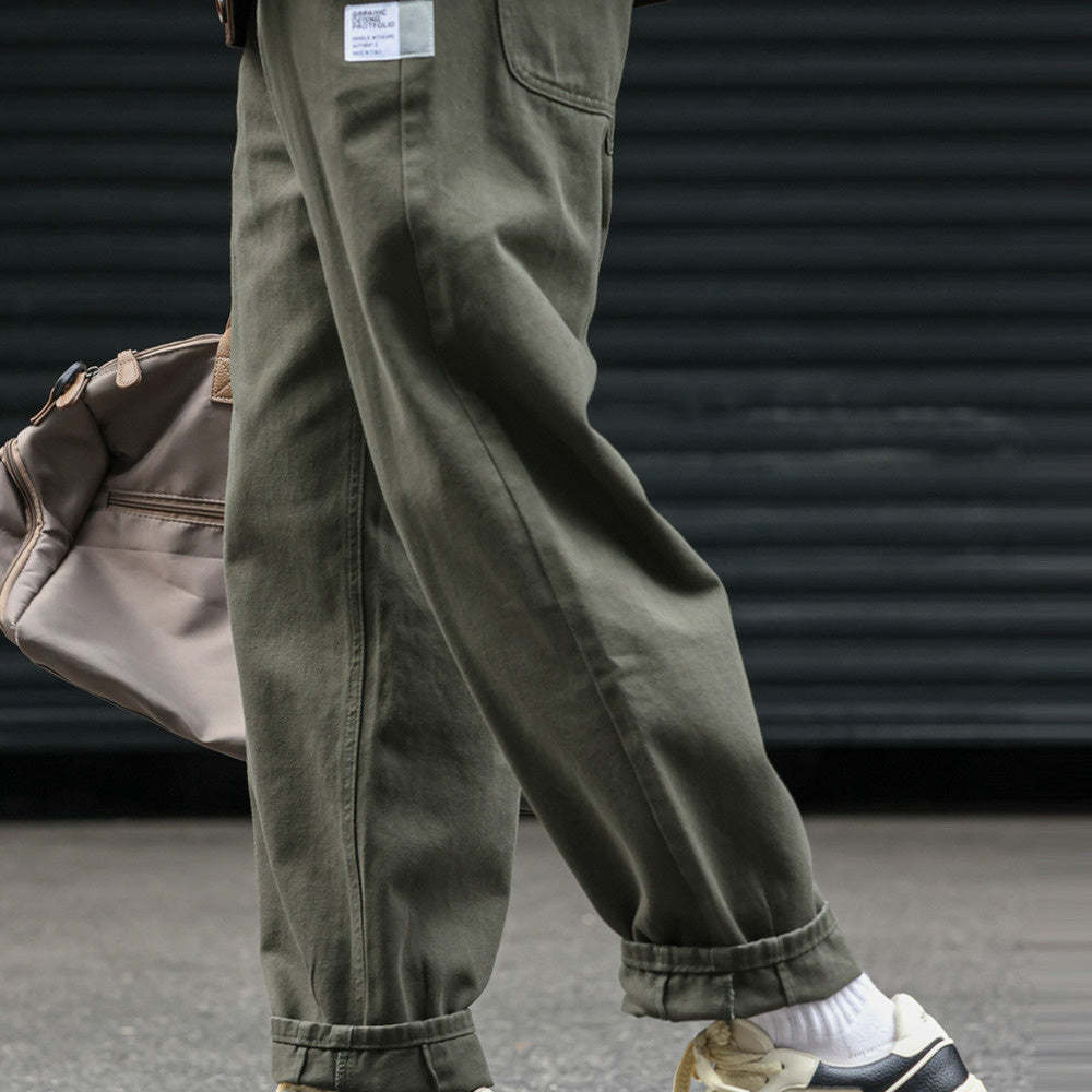 日系復古運動垂感休閒褲子男寬鬆做舊打褶vibe直筒褲子