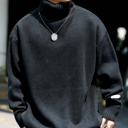 秋冬美式可翻高領針織毛衣男復古寬鬆粗針線內搭打底上衣-Retro's Wear