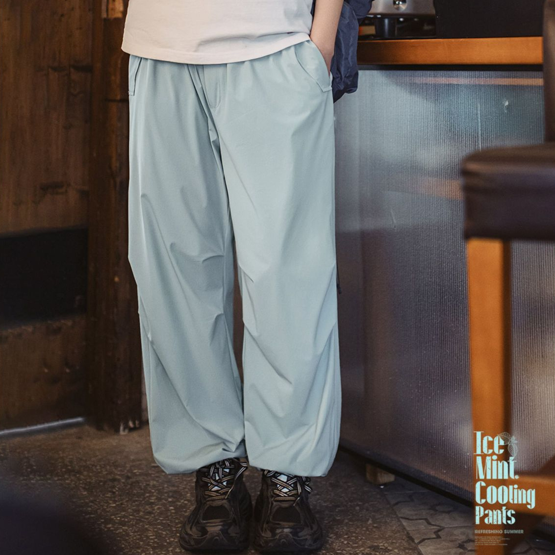 夏日冰薄荷凉凉褲休閒四面彈寬鬆傘兵褲慵懶風運動山本褲女
