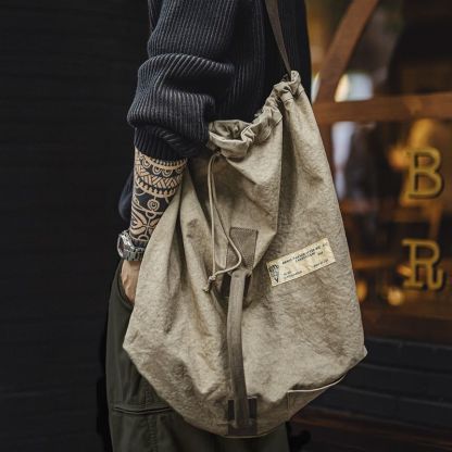 美式復古大容量紮染帆布傘兵包手提單肩斜挎水桶包袋男女-Retro's Wear