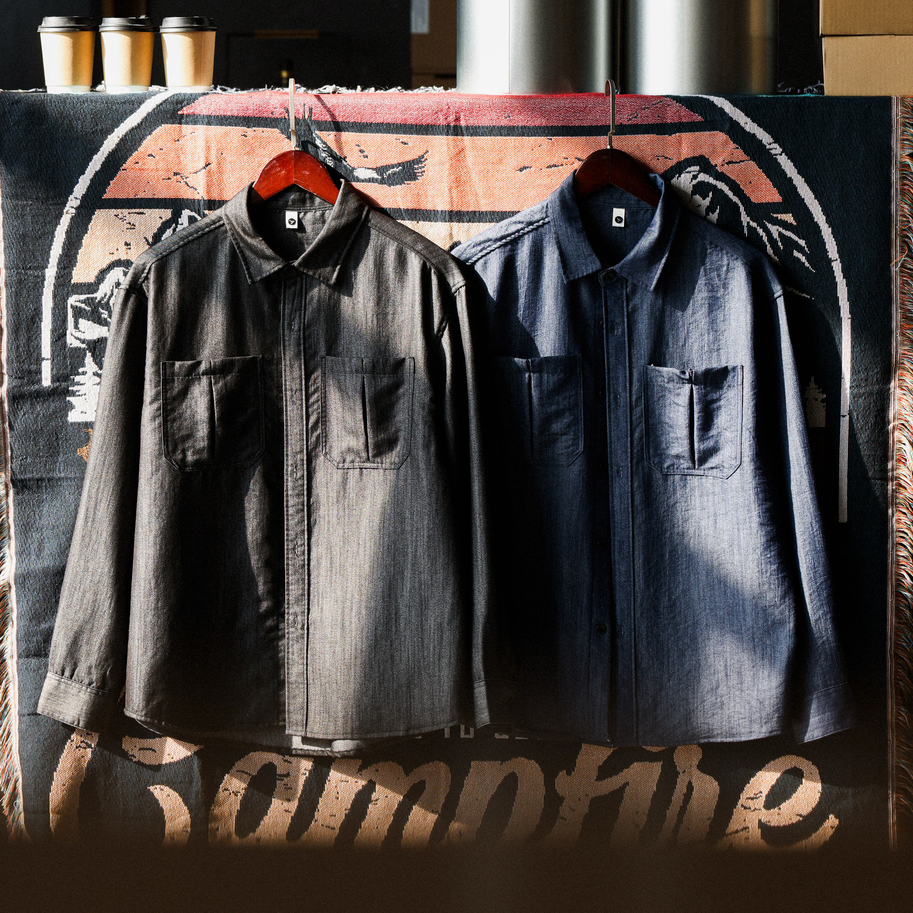 美式復古肌理感仿牛仔長袖襯衫男寬鬆Vintage疊穿襯衣春