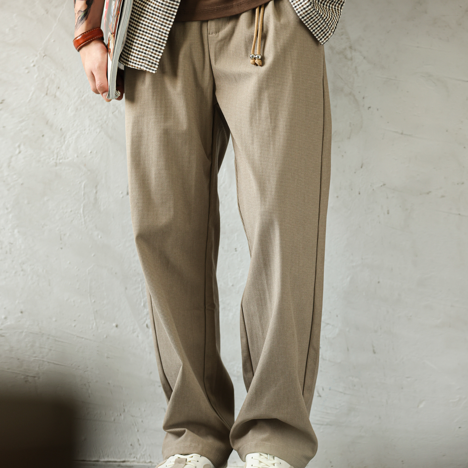 日系復古重磅燈芯絨休閒褲男打褶顆粒肌理感直筒長褲子