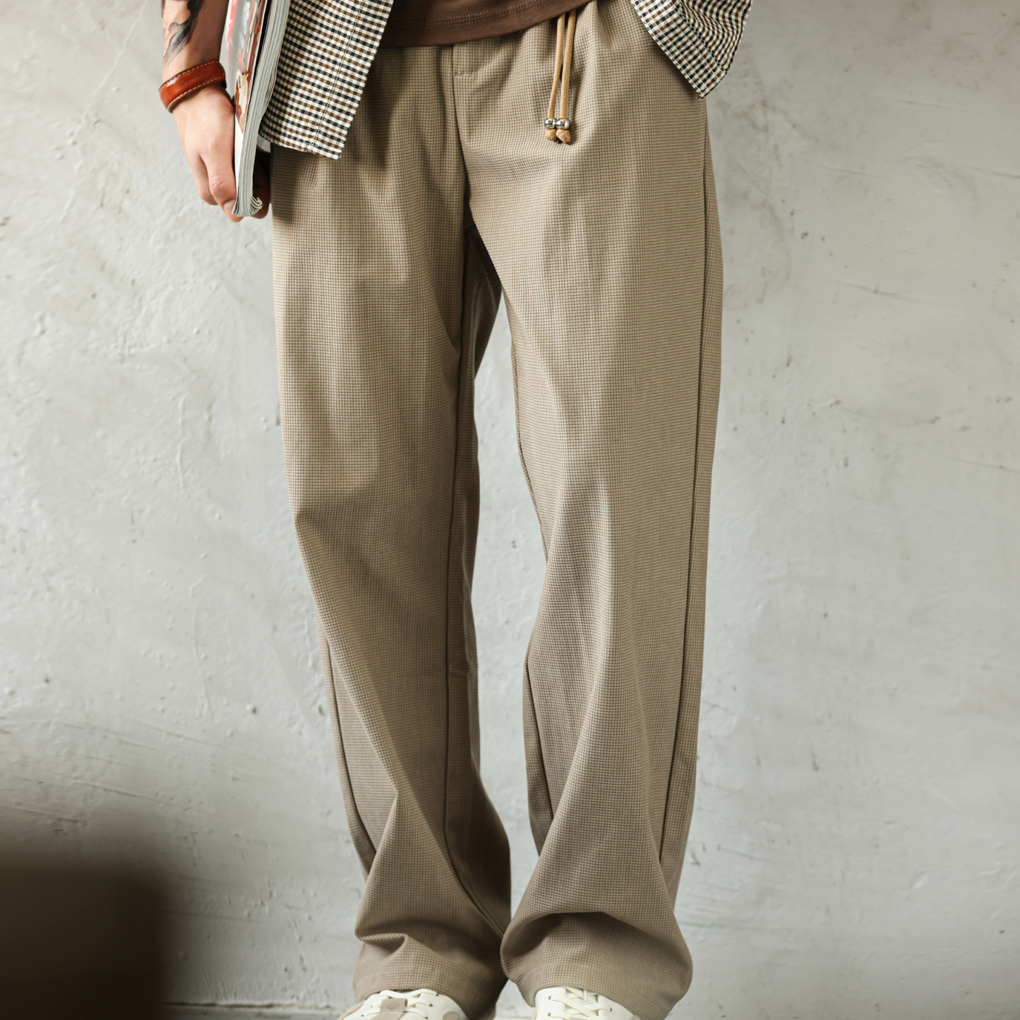 日系復古重磅燈芯絨休閒褲男打褶顆粒肌理感直筒長褲子