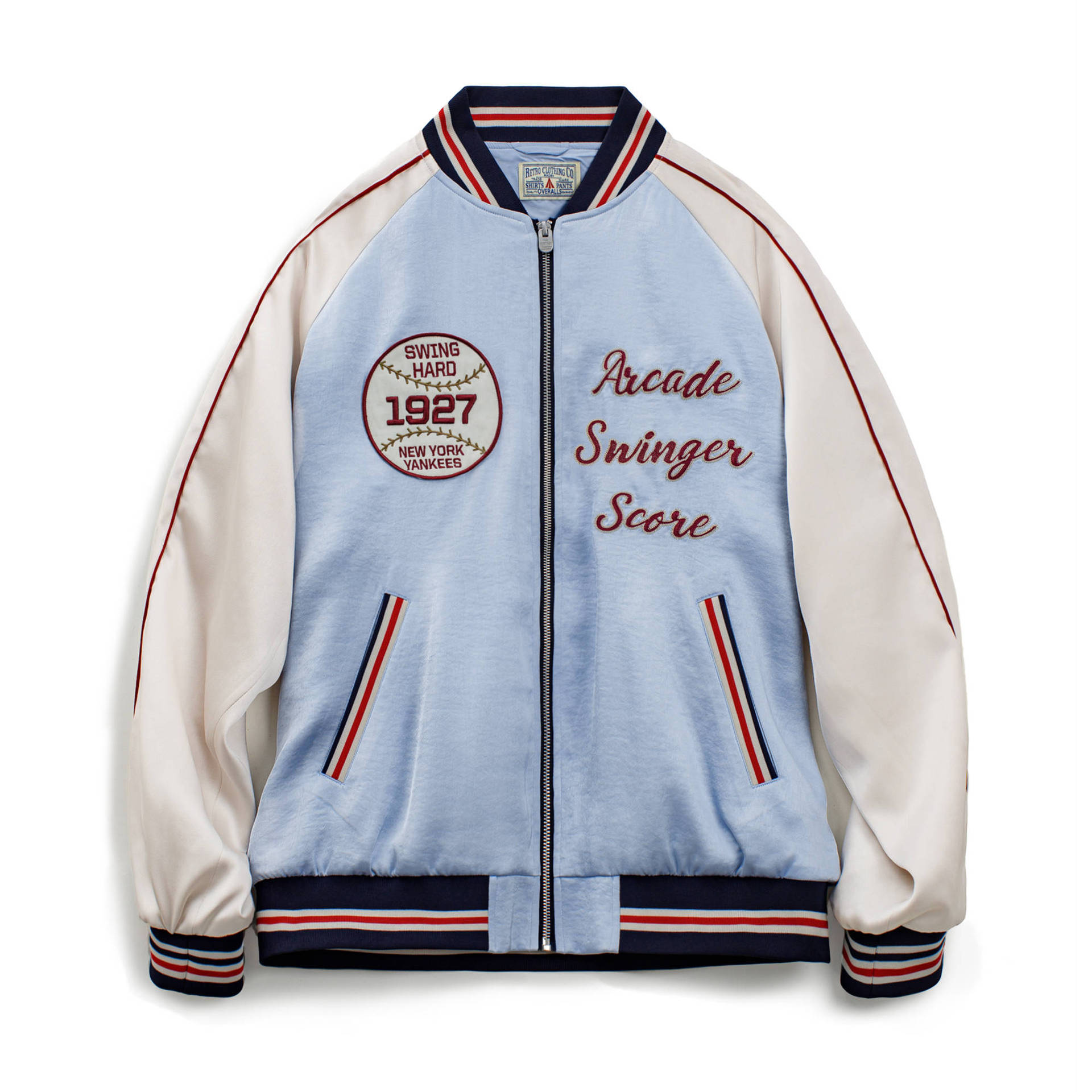 美式復古刺繡橫須賀棒球服夾克拼接痞帥缎面外套短款男秋