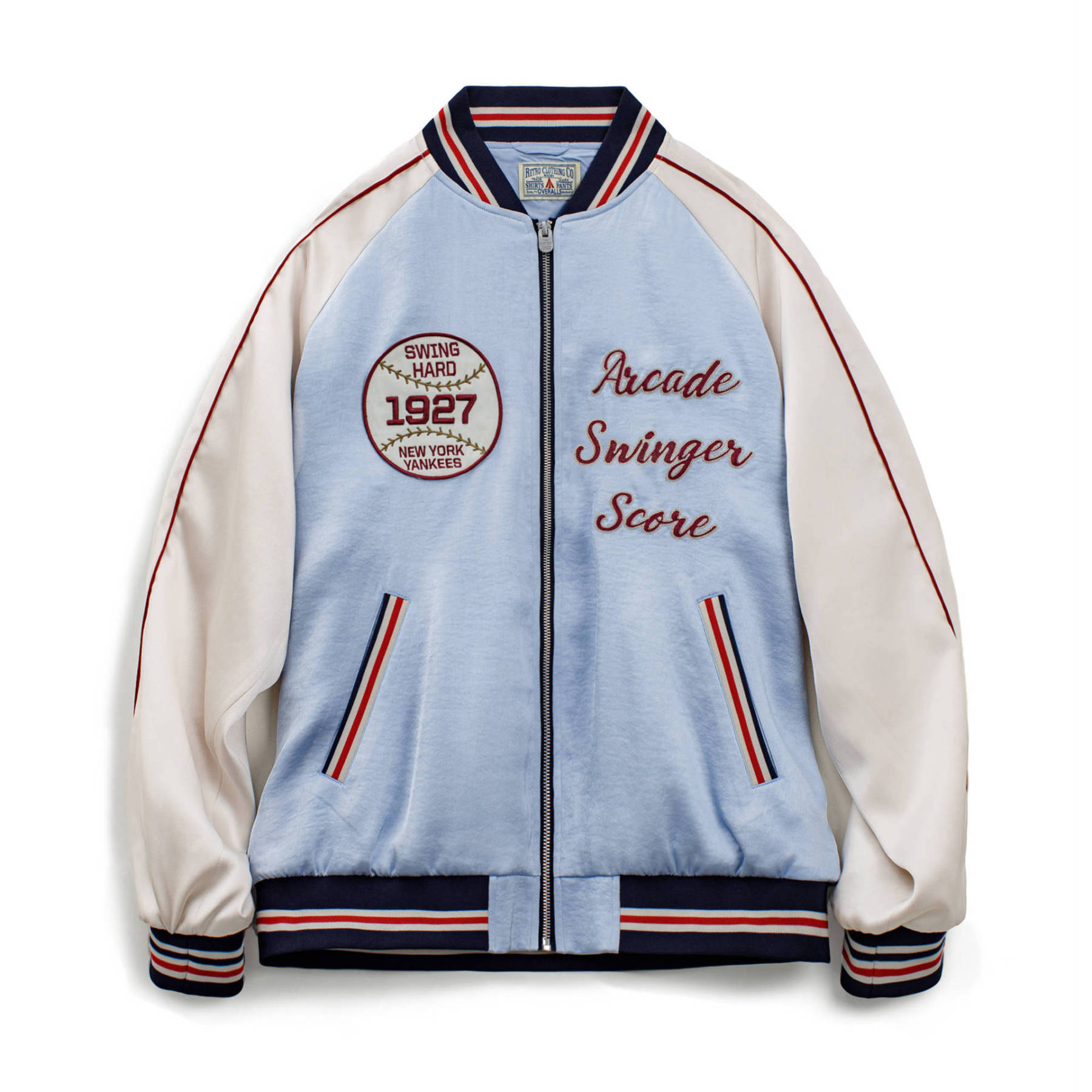 美式復古刺繡橫須賀棒球服夾克拼接痞帥缎面外套短款男秋