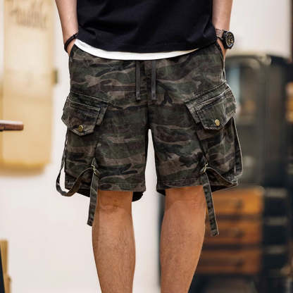 美式復古迷彩工裝短褲男夏季2025新款純棉五分休閒褲寬鬆潮牌中褲