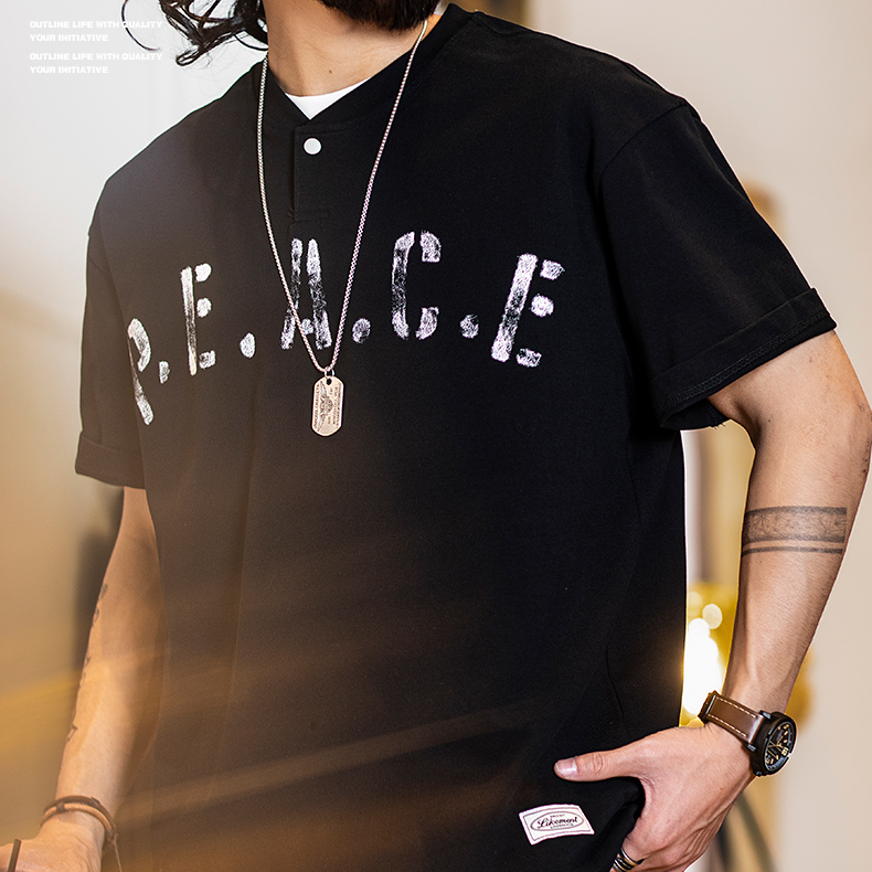 美式休閒印花短袖t恤男2025夏季新款亨利領polo衫微寬鬆純棉半袖