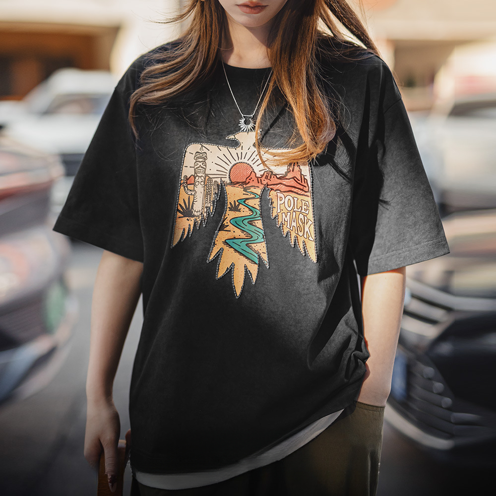 夏日復古納瓦霍民族風印花T恤情侶款黑色寬鬆休閒百搭短袖女