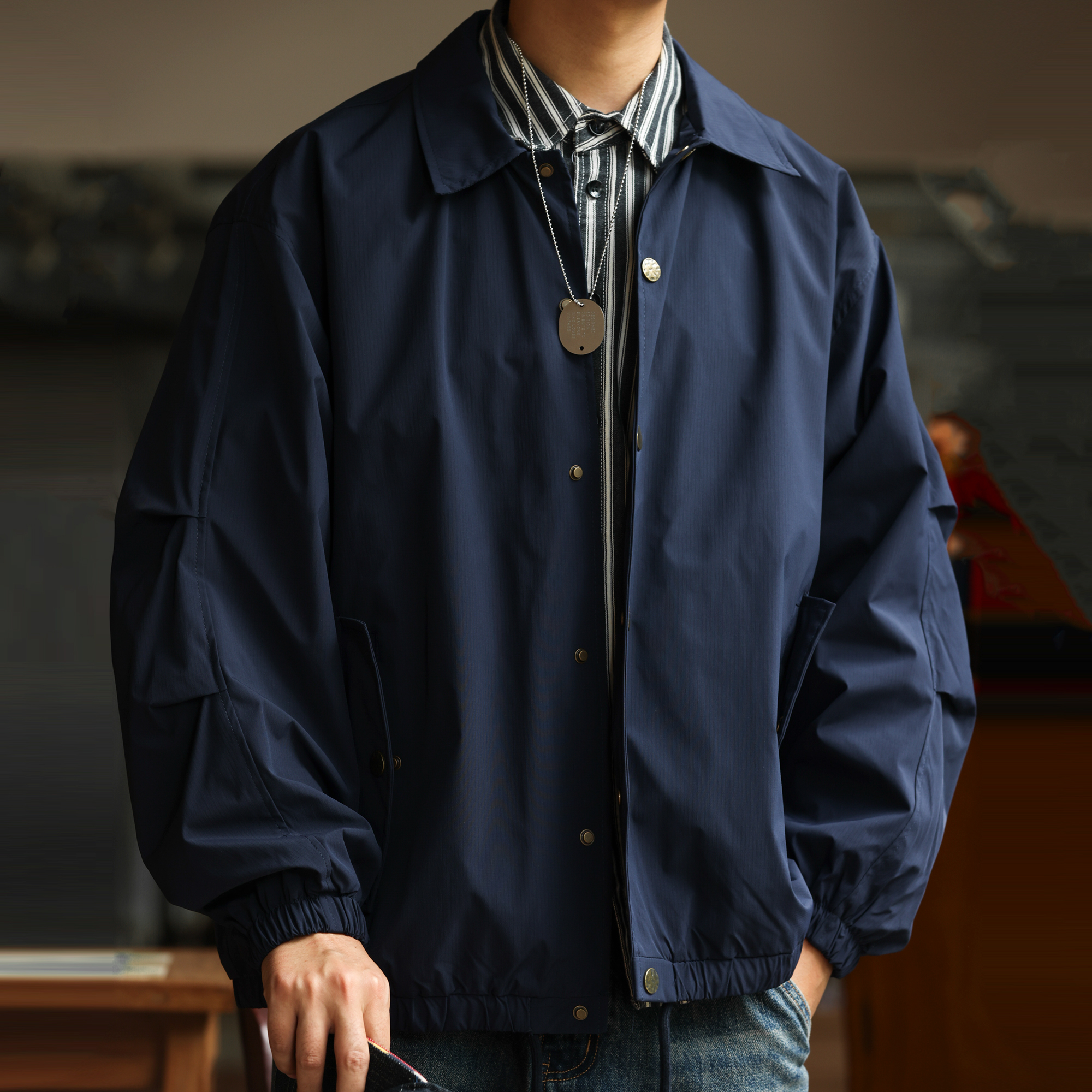 日系復古翻領教練夾克男cleanfit寬鬆薄款休閒工裝外套