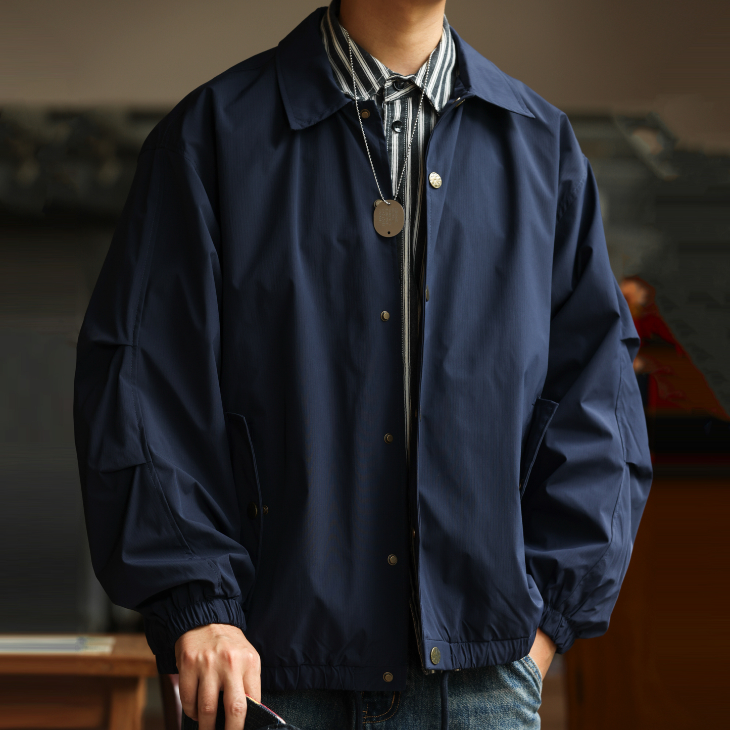 日系復古翻領教練夾克男cleanfit寬鬆薄款休閒工裝外套