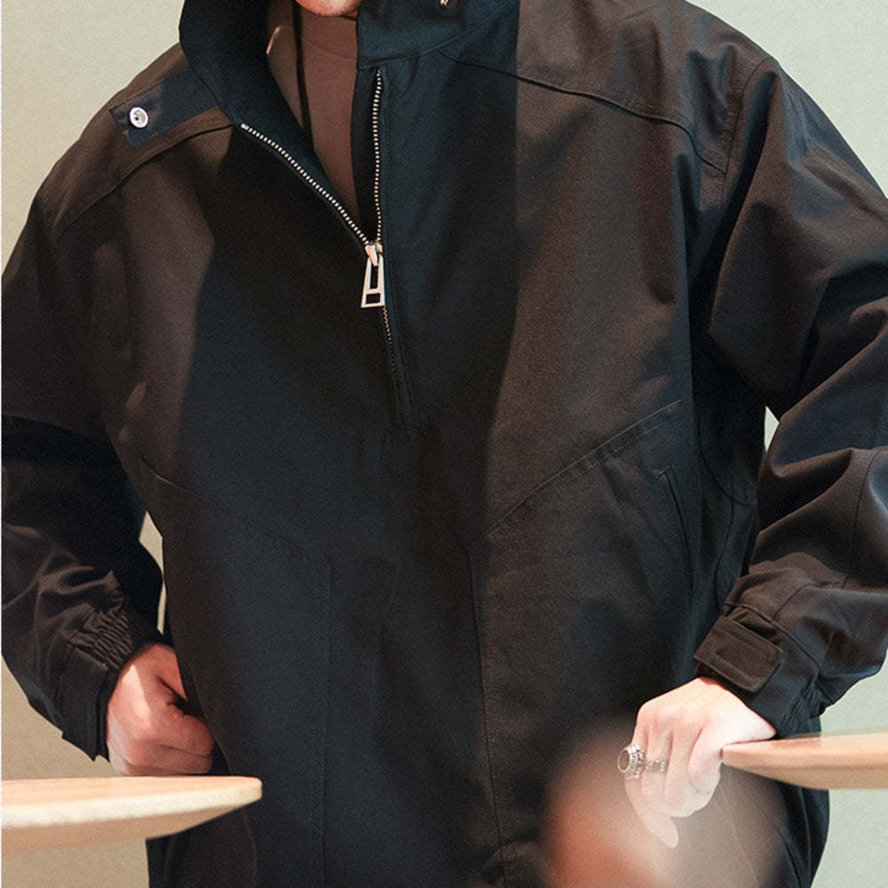 日系復古半拉鍊立領休閒工裝外套男士衝鋒衣美式戶外夾克秋-Retro's Wear