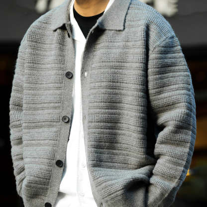 美式慵懶風翻領開衫毛衣男重工肌理加厚保暖外穿針織外套冬-Retro's Wear