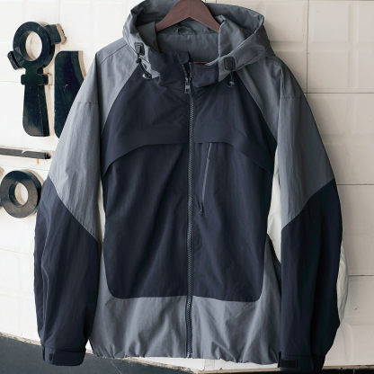 撞色拼接運動風衝鋒衣夾克男2025秋季新款寬鬆連帽防風工裝外套