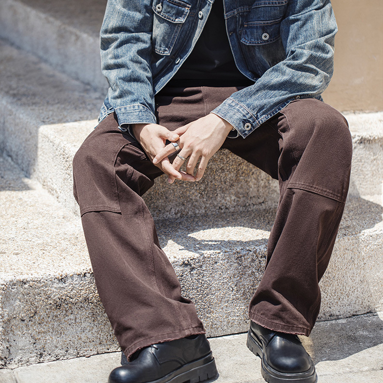 MRA美式休閒B01雙膝伐木褲直筒帆布法工褲軍綠色長褲男早秋