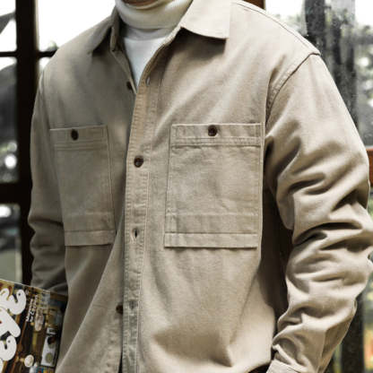 美德拉復古色系長袖襯衫男水洗純棉疊穿外搭日系襯衣外套秋-Retro's Wear