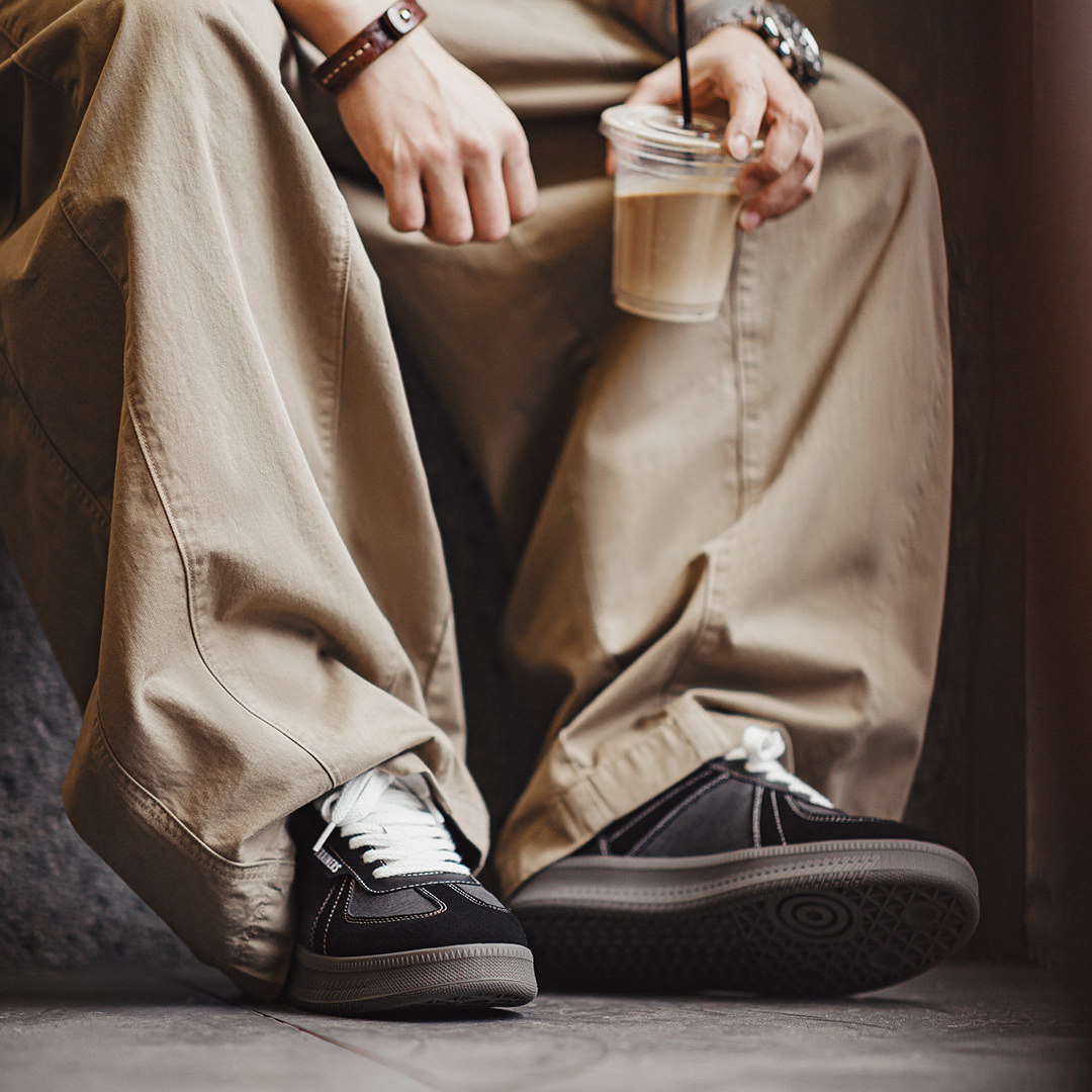 美式德訓板鞋經典復古咖色拼接厚底百搭增高鞋休閒阿甘鞋男款