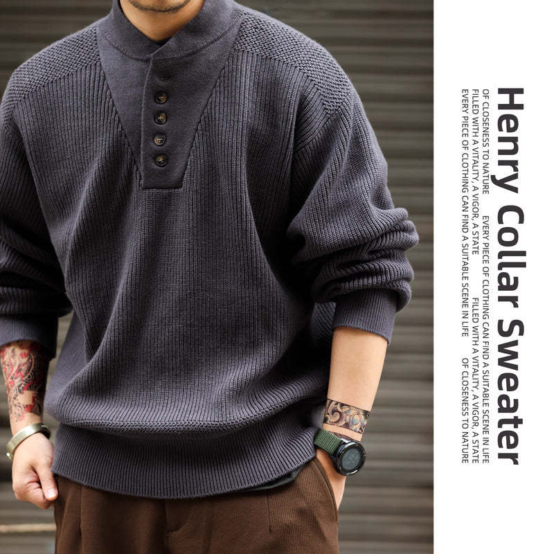 美式復古加厚重磅亨利領毛衣男坦克手套頭保暖針織衫冬