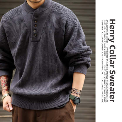 美式復古加厚重磅亨利領毛衣男坦克手套頭保暖針織衫冬