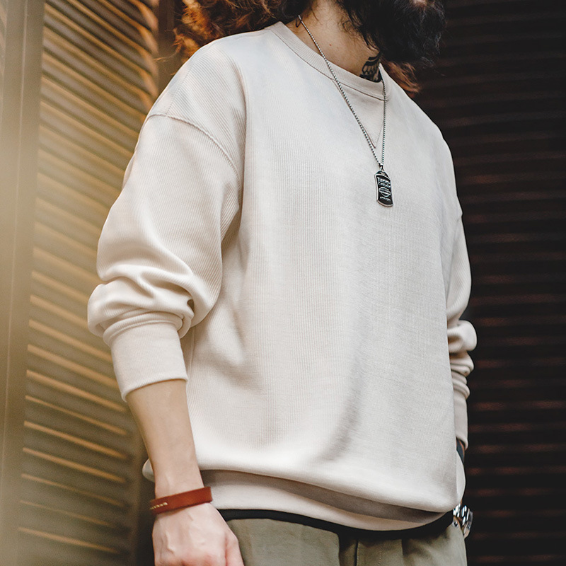 马登工装 美式复古重磅雪尼尔卫衣圆领基础款抗皱打底长袖T恤男秋-Retro's Wear