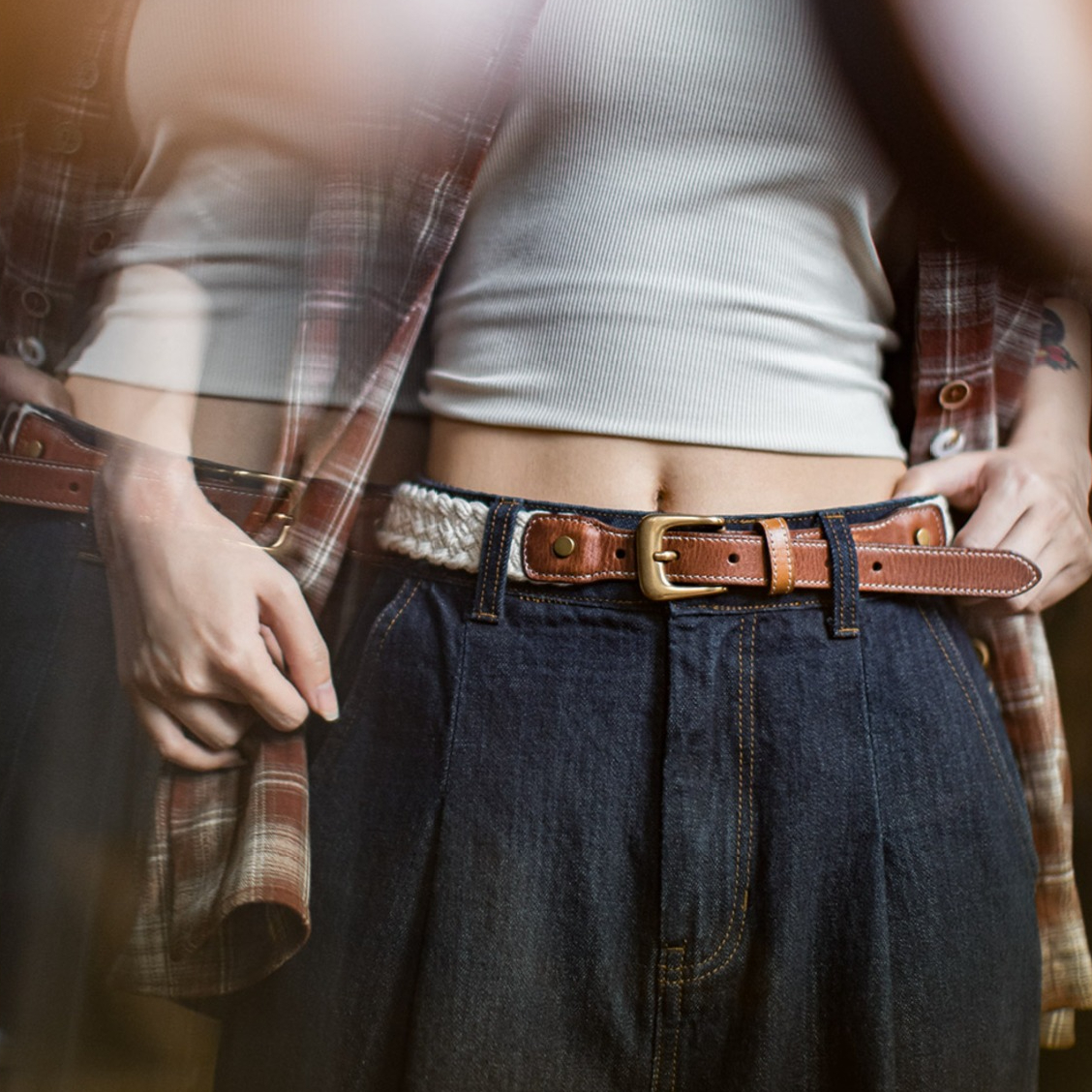 復古植鞣頭層真牛皮細款小皮帶牛仔褲簡約裝潢收腰編織腰帶女