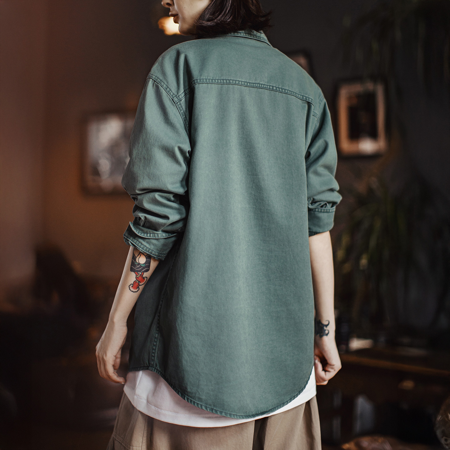 純棉復古水洗日系刺繡印花寬鬆長袖襯衣衫外套硬挺上衣女士秋