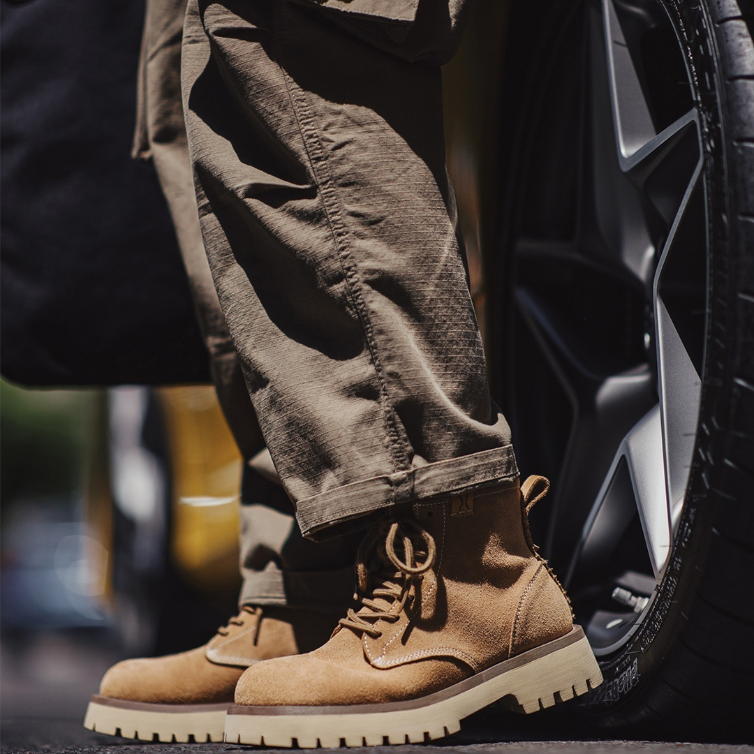 2025秋冬新款男士中幫真牛皮馬丁靴厚底美式復古休閒工裝靴