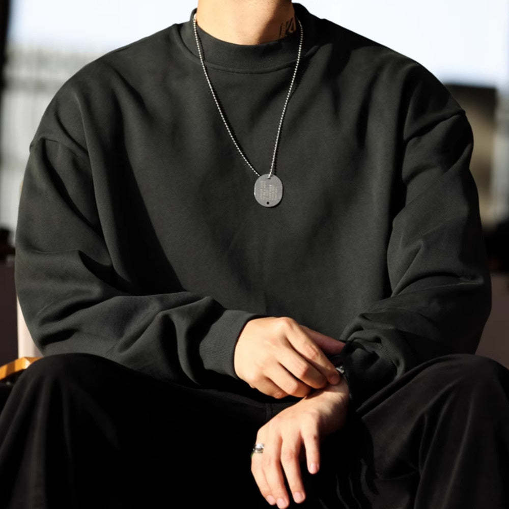 美式休閒480g重磅圓領衛衣男毛圈底復古純棉vintage運動上衣-Retro's Wear