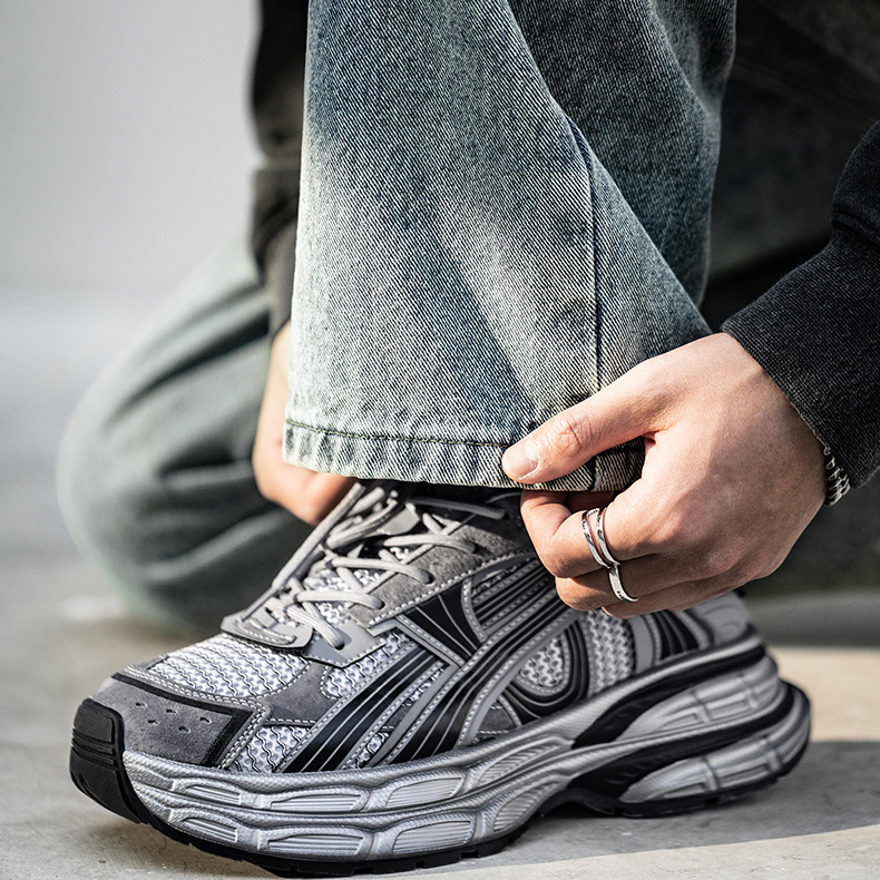 MRA機甲風老爹鞋男款夏季透氣銀色復古慢跑鞋厚底增高運動休閒鞋