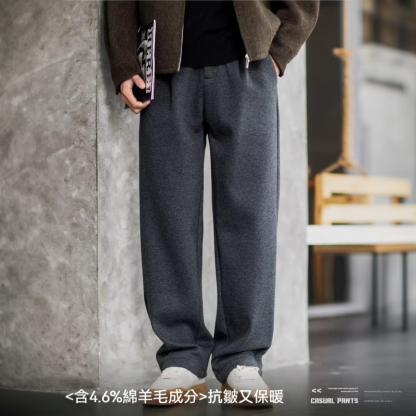 420g含綿羊毛男士加絨直筒休閒褲秋冬複合一體絨保暖寬鬆闊腿長褲