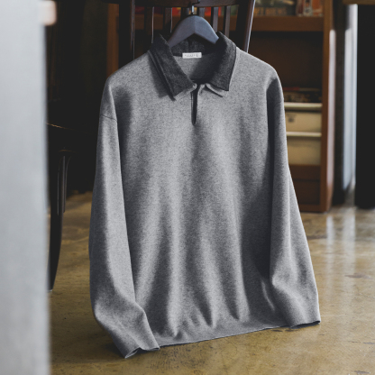 復古撞色拼接假兩件翻領毛衣男2025秋冬季新款寬鬆休閒通勤針織衫