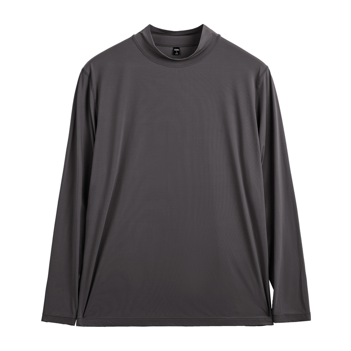 美式半高領長袖T恤健身彈力灰色修身冰絲內搭打底男士秋