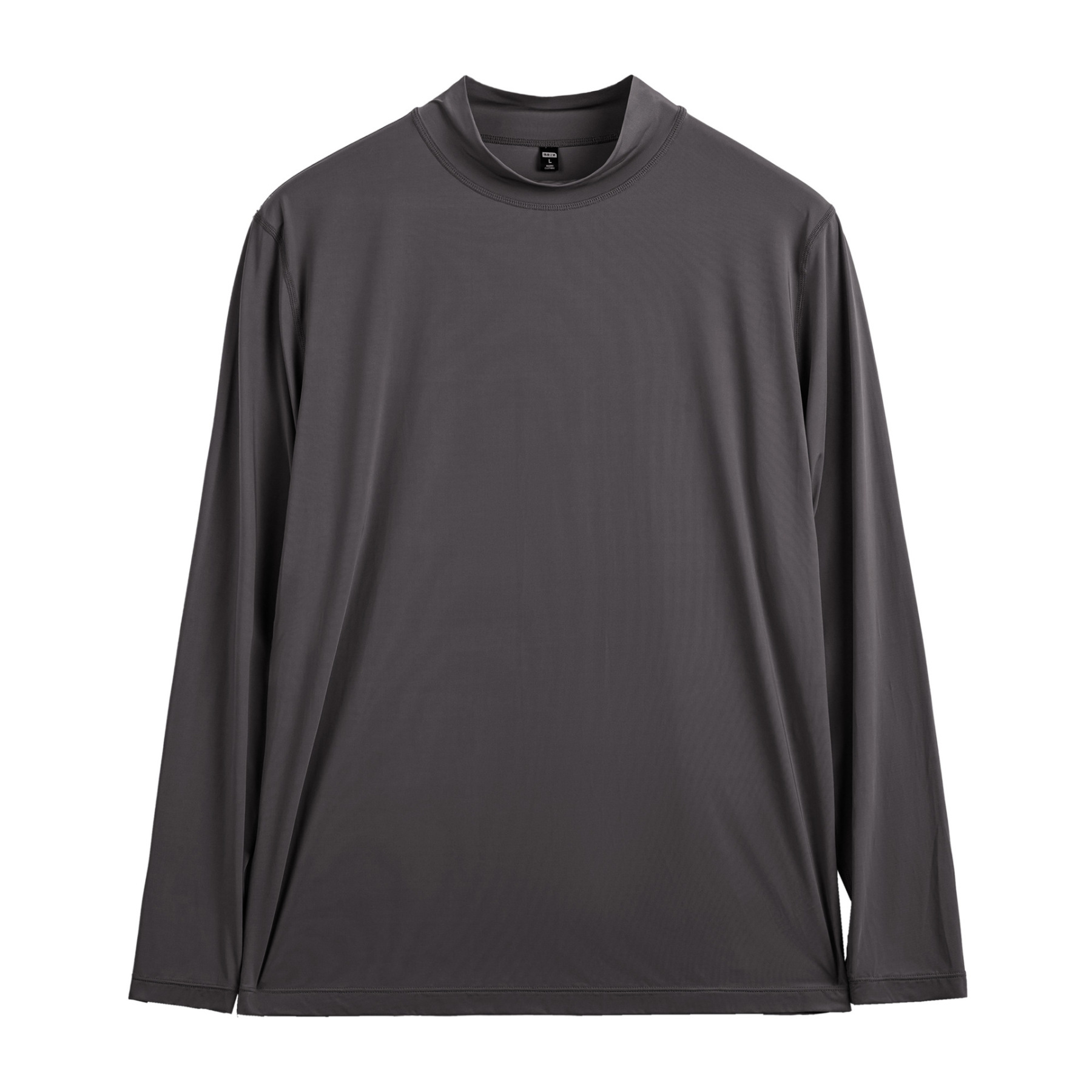 美式半高領長袖T恤健身彈力灰色修身冰絲內搭打底男士秋