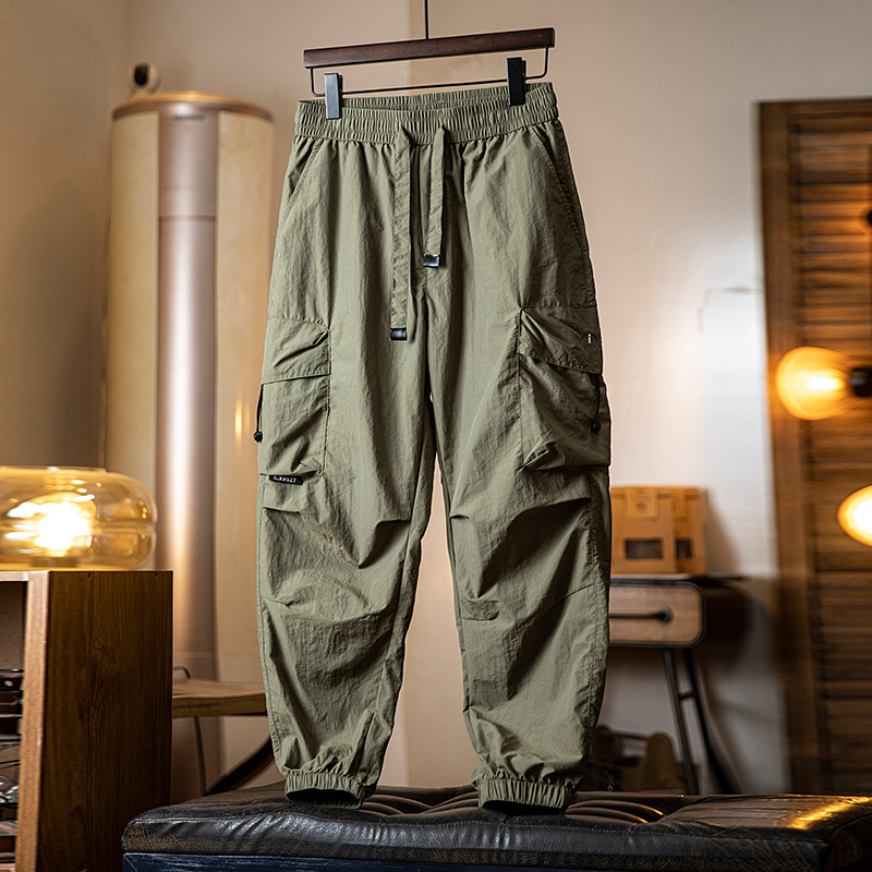 美式工裝褲子男夏季2025新款輕薄刺繡束脚長褲男士寬鬆百搭休閒褲