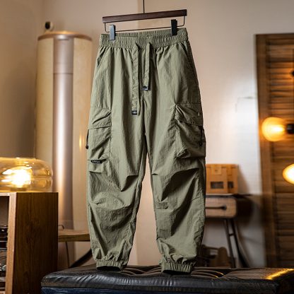 美式工裝褲子男夏季2025新款輕薄刺繡束脚長褲男士寬鬆百搭休閒褲
