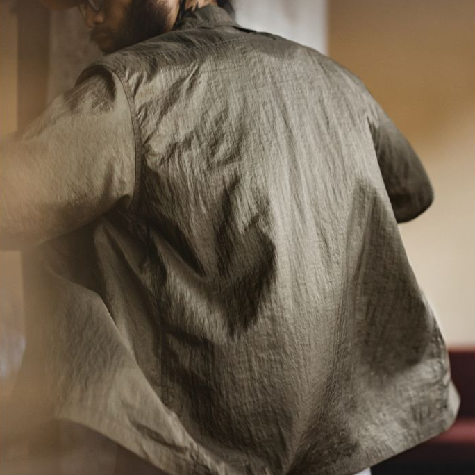 美式復古山系戶外古巴領襯衫肌理感輕薄短袖襯衣男款夏