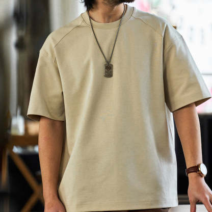 240g新疆長絨棉插肩短袖T恤男寬鬆圓領美式休閒打底衫夏