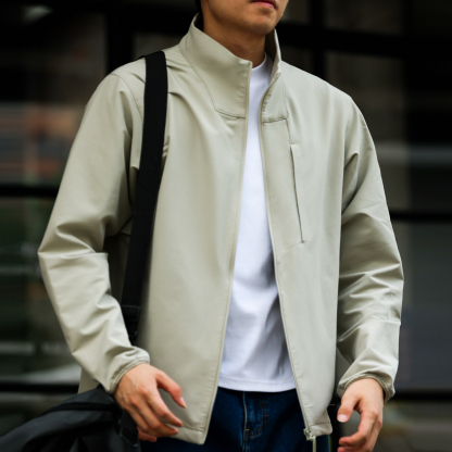 軟殼三防拉鍊立領薄款夾克男cityboy四面彈休閒通勤外套